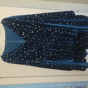 Velvet V-neck Star & Moon Pattern Bell Sleeve Romper Curve & Plus 1XL